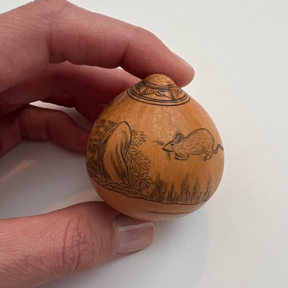 Antique lanzou carved etched gourd Chinese Zodiac year of Rat folk art - Picture 14 of 15